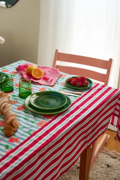 Art De La Table|Le Linge<Make My Lemonade NAPPE AMELIA BLUE FLOWERS STRIPES